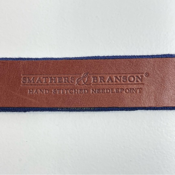 SMATHERS & BRANSON Men's Leather Belt Hand Stitched Blue Cups "C" 1898 Size 38 - Picture 5 of 11